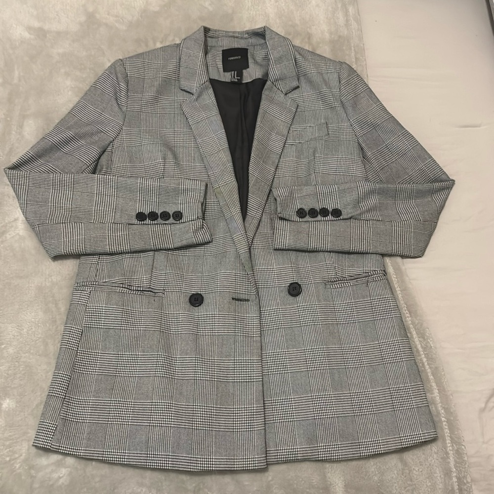 F21 Plaid Blazer Black & White Size Medium
